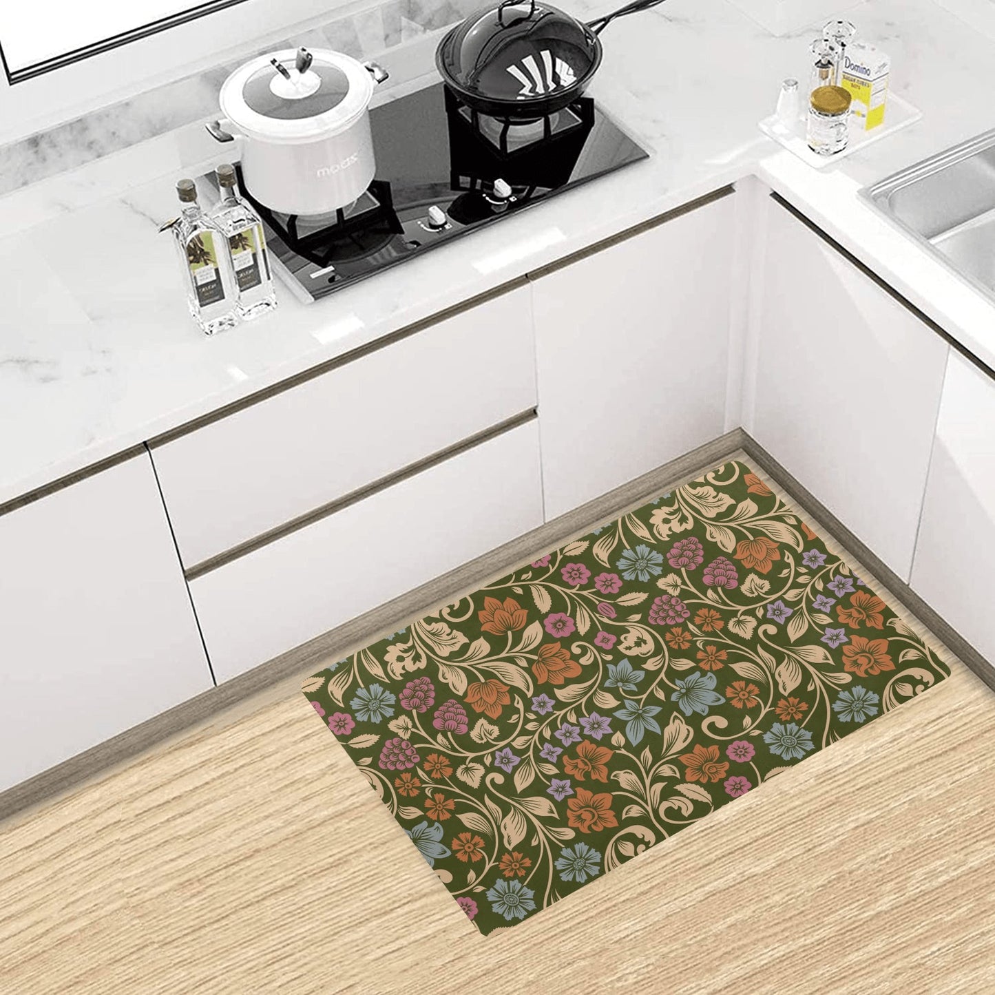 Floral Vintage Print Pattern Kitchen Mat