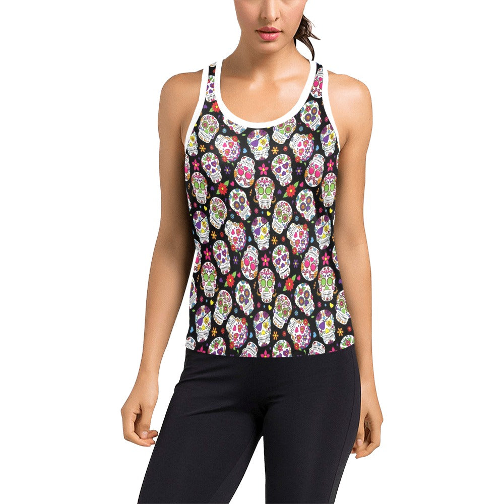 Sugar Skull Print Design LKS302 Women's Racerback Tank Top