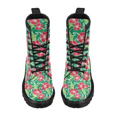 Red Hibiscus Pattern Print Design HB019 Women's Boots