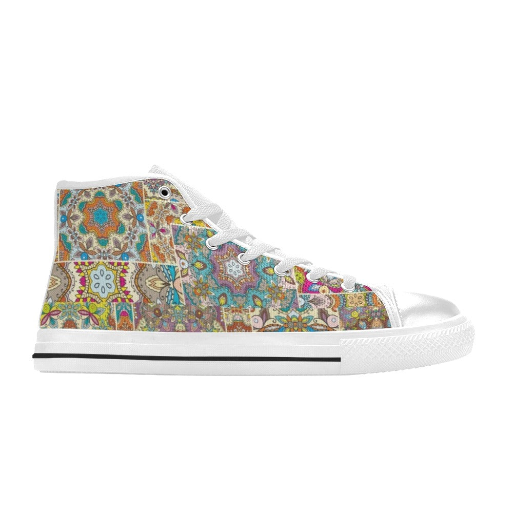 Patchwork Print Design LKS402 High Top Women's White Shoes
