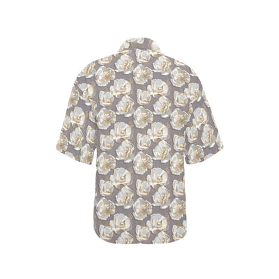 Elegant Grey Flower Print Women's Hawaiian Shirt