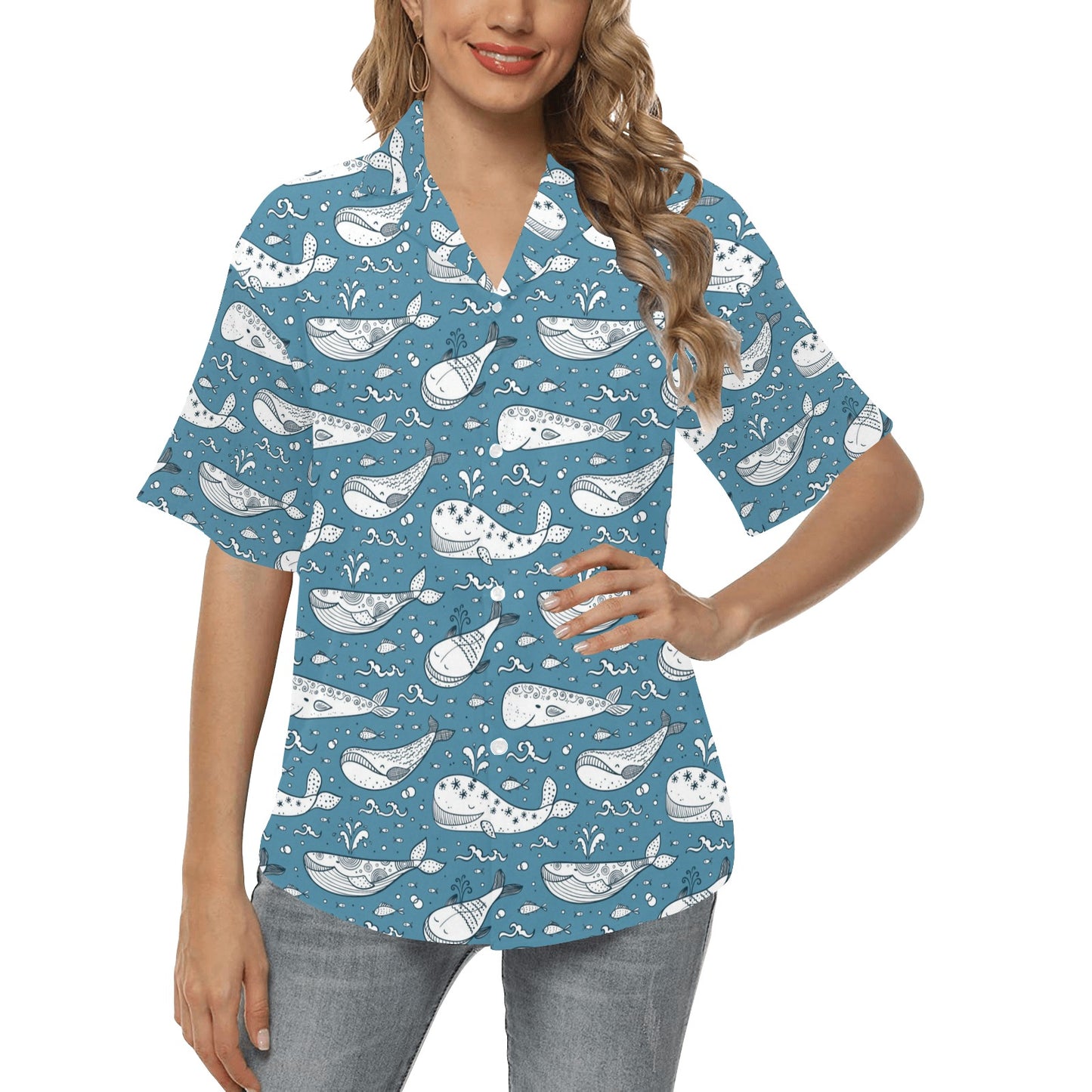 Humpback Whale Pattern Print Design 03 Women's Hawaiian Shirt