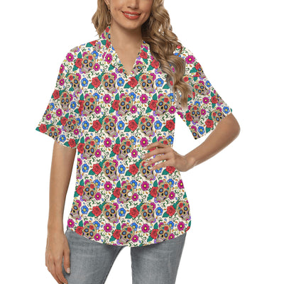 Sugar Skull Colorful Themed Print Women's Hawaiian Shirt