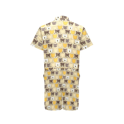 Bear PatchworkPattern Print Design 01 Men's Romper