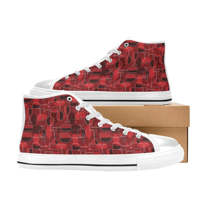 Wine Glass Print Design LKS301 High Top Women's White Shoes
