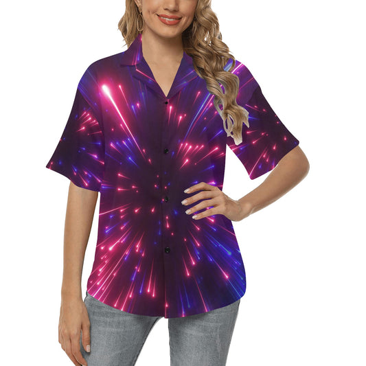 Celestial Purple Blue Neon Speed Light Women's Hawaiian Shirt