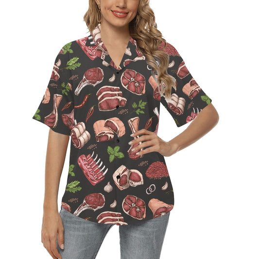 Meat Pattern Print Design 02 Women's Hawaiian Shirt