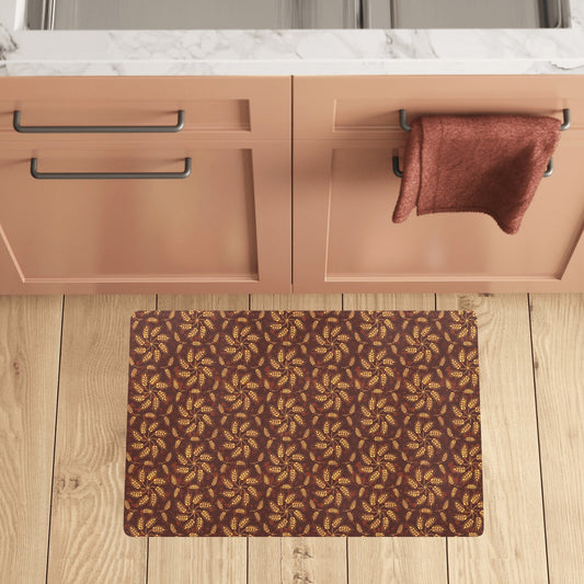Agricultural Brown Wheat Print Pattern Kitchen Mat