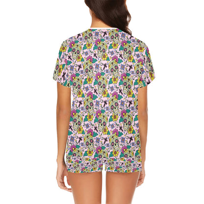 Sugar Skull Print Design LKS307 Women's Short Pajama Set