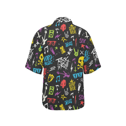 Rock and Roll Pattern Print Design A02 Women's Hawaiian Shirt