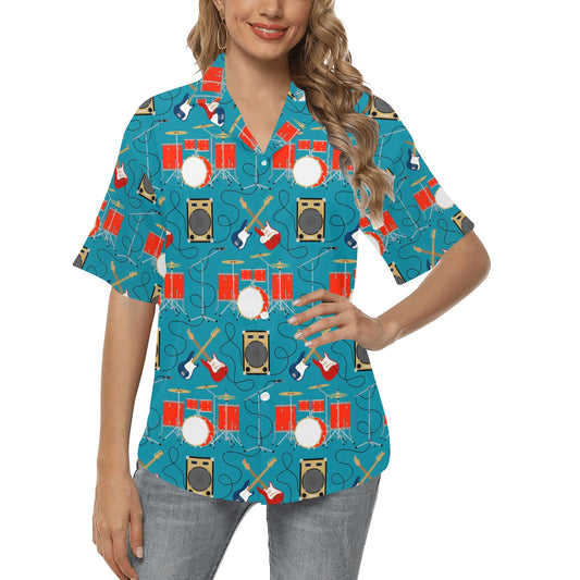 Drum Set Guitar Pattern Print Design 02 Women's Hawaiian Shirt