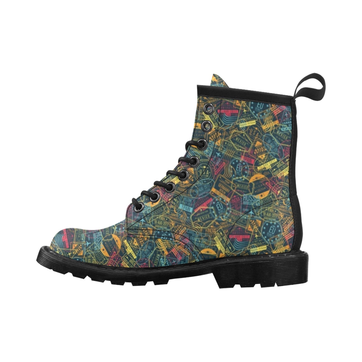 Travel Stamp Colorful Print Design LKS304 Women's Boots