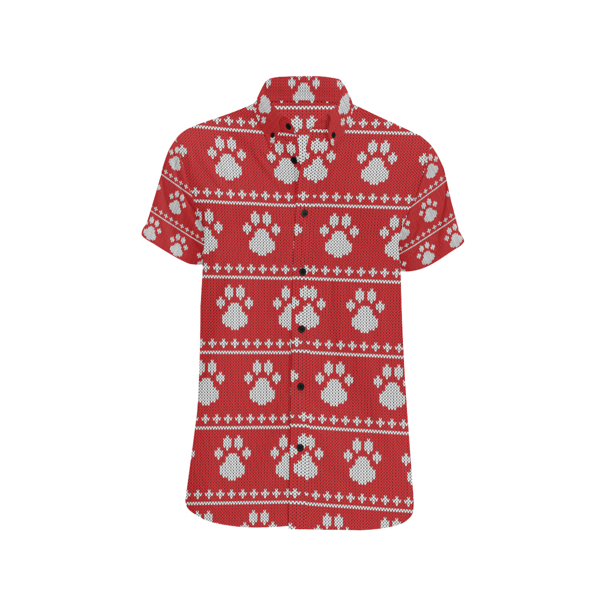 Knit Paw Pattern Print Design 03 Men's Short Sleeve Button Up Shirt