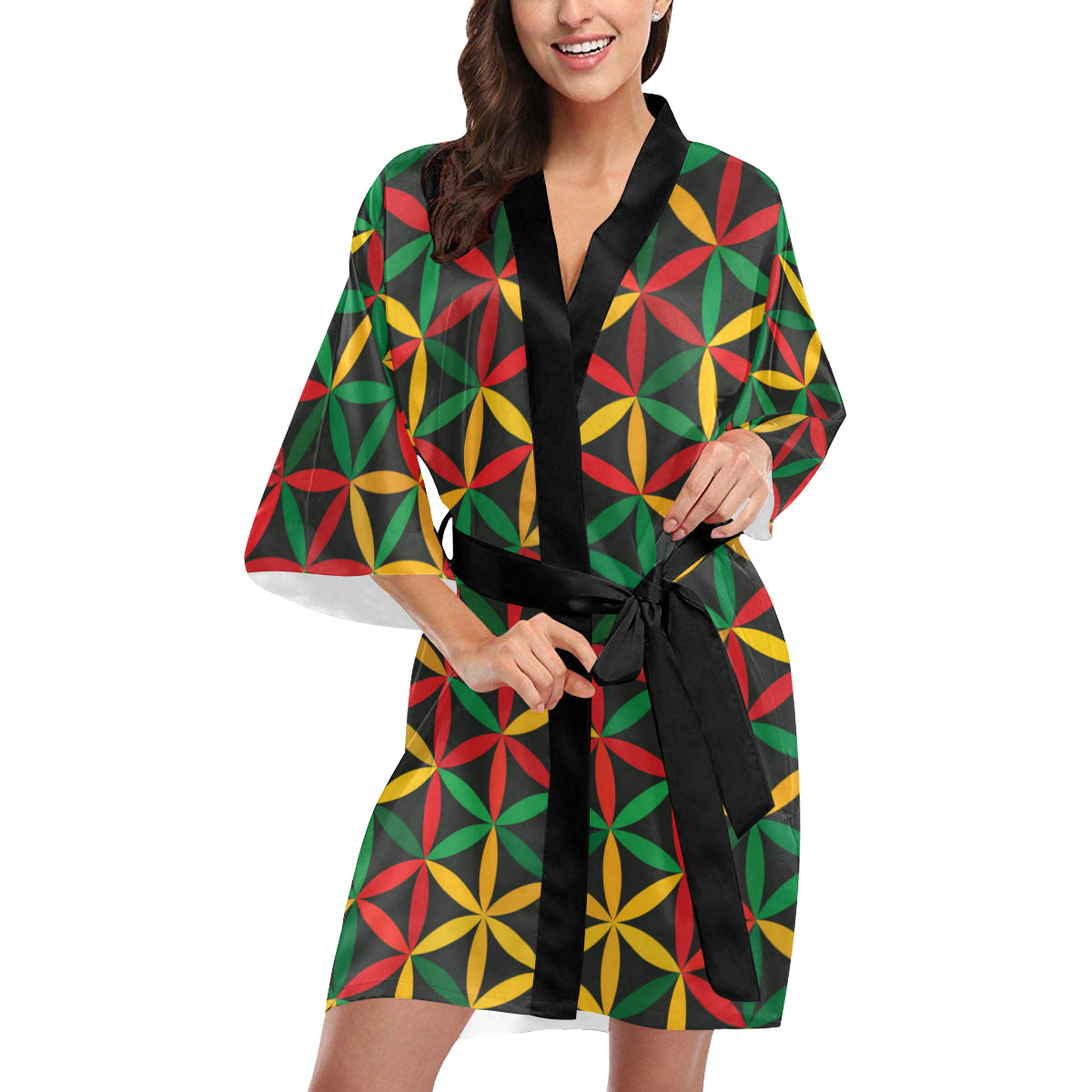 Rasta Pattern Print Design A04 Women's Short Kimono