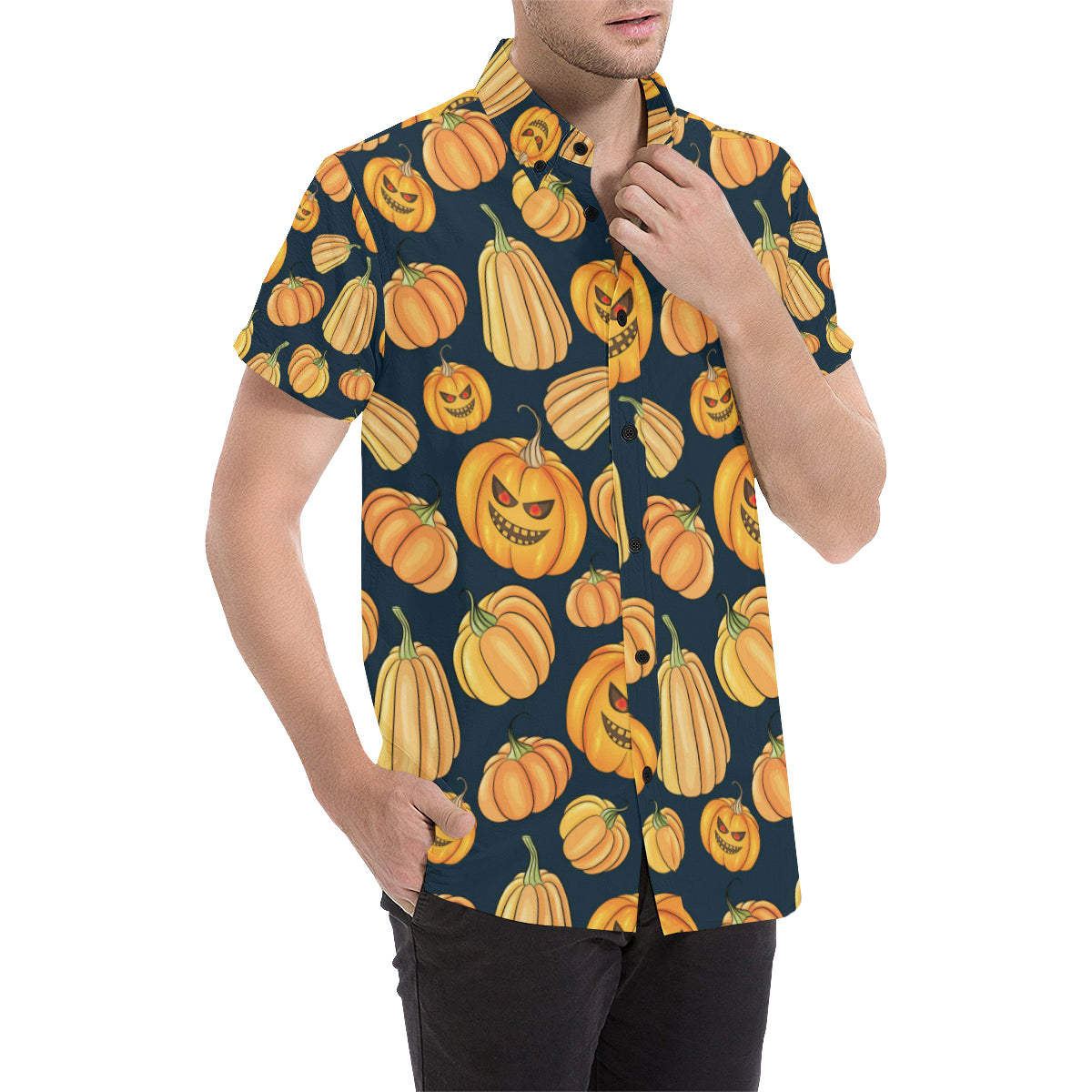 Pumpkin Halloween Pattern Print Design A04 Men's Short Sleeve Button Up Shirt