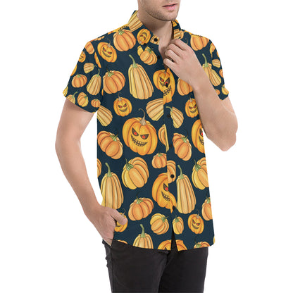 Pumpkin Halloween Pattern Print Design A04 Men's Short Sleeve Button Up Shirt
