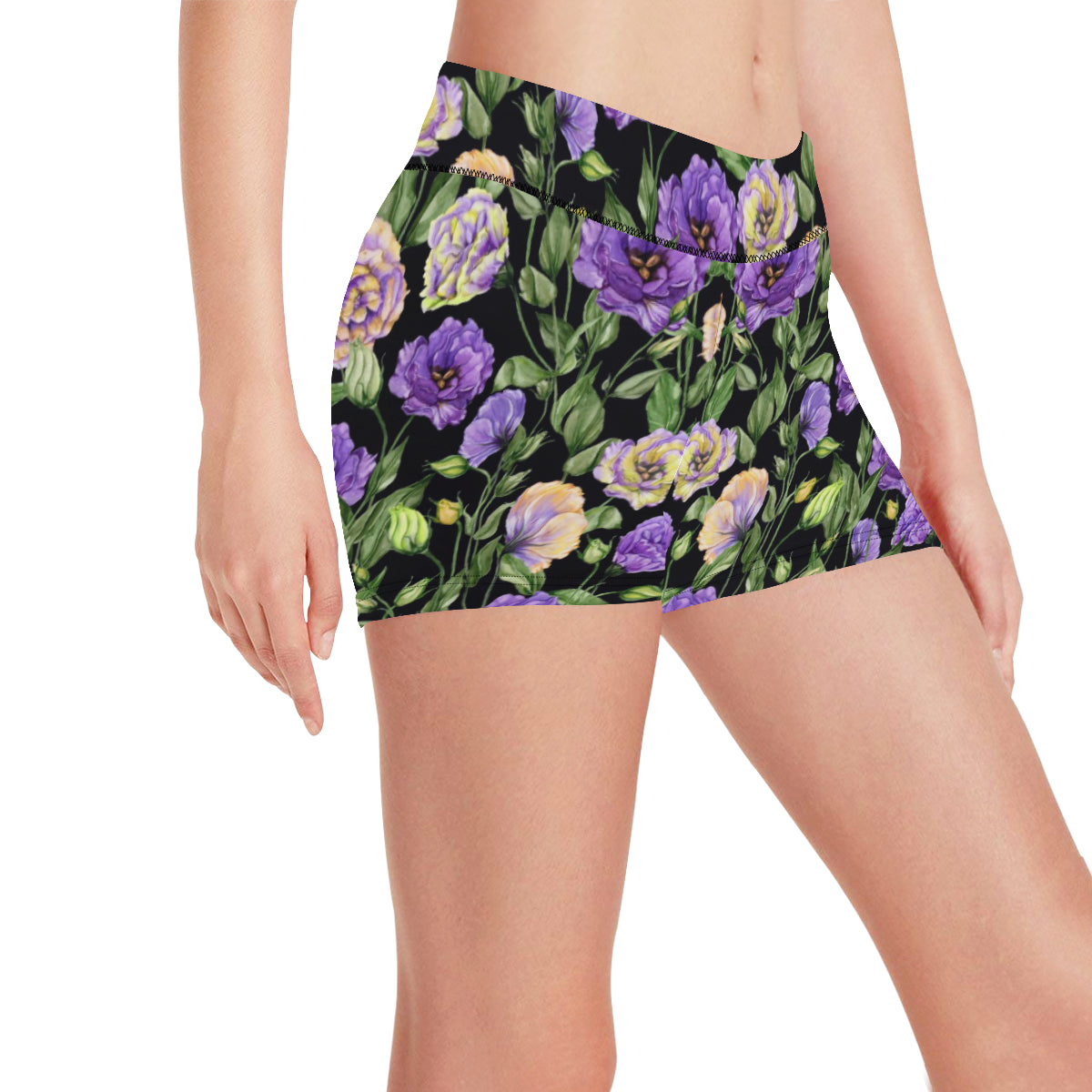 Lisianthus Pattern Print Design LT02 Yoga Shorts
