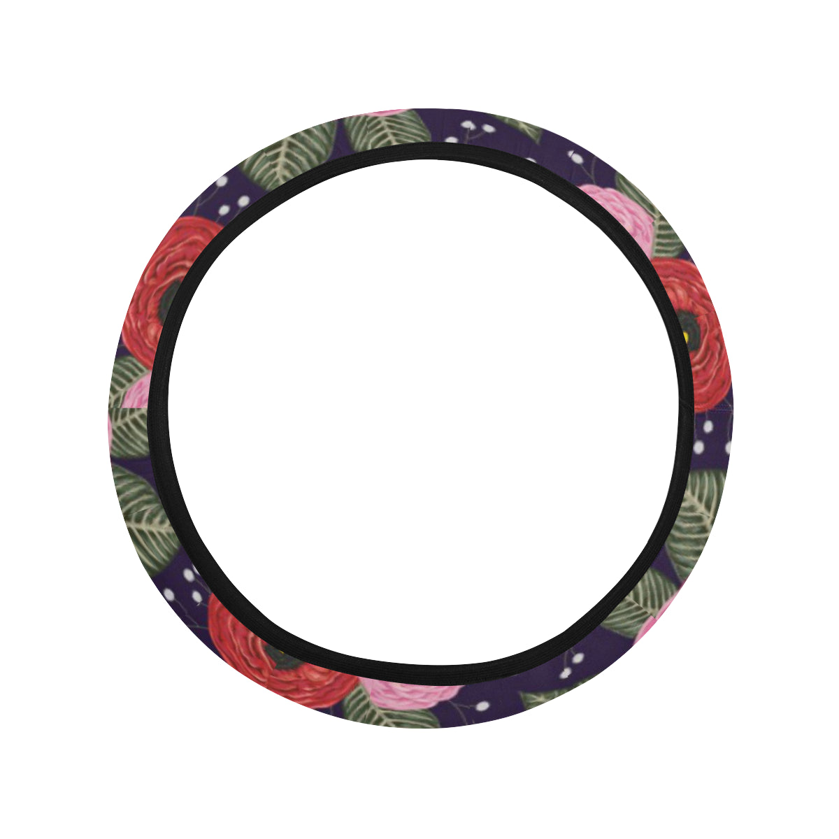 Camellia Pattern Print Design CM02 Steering Wheel Cover with Elastic Edge