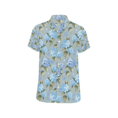 Hydrangea Pattern Print Design 01 Men's Short Sleeve Button Up Shirt