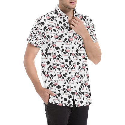 Cow Pattern Print Design 02 Men's Short Sleeve Button Up Shirt