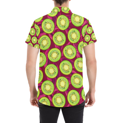 Kiwi Pattern Print Design KW05 Men's Short Sleeve Button Up Shirt