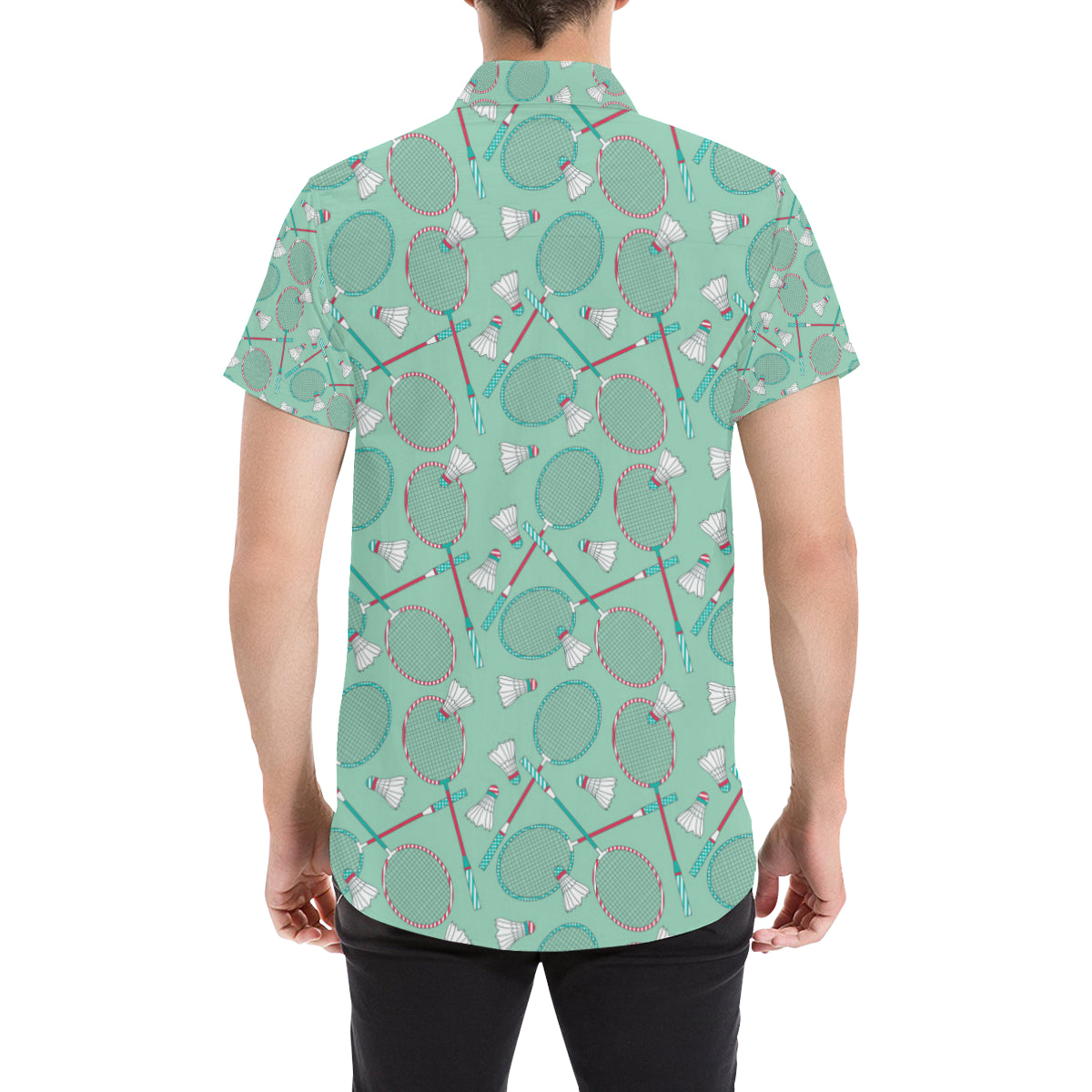 Badminton Pattern Print Design 05 Men's Short Sleeve Button Up Shirt