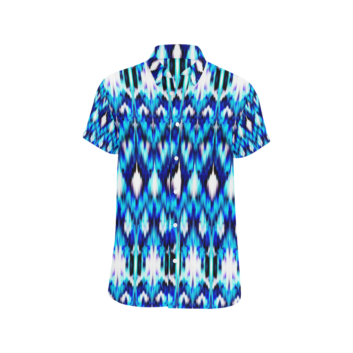 Ikat Blue Pattern Print Design 01 Men's Short Sleeve Button Up Shirt