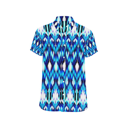 Ikat Blue Pattern Print Design 01 Men's Short Sleeve Button Up Shirt