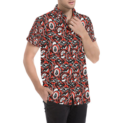 Native North American Themed Print Men's Short Sleeve Button Up Shirt