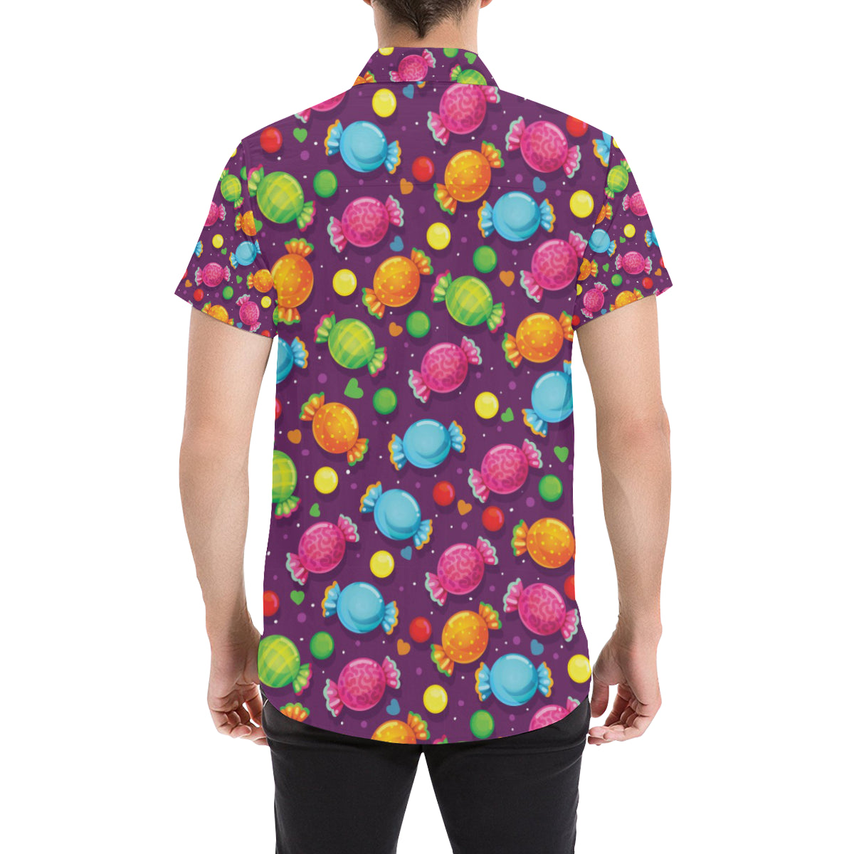 Candy Pattern Print Design CA05 Men's Short Sleeve Button Up Shirt