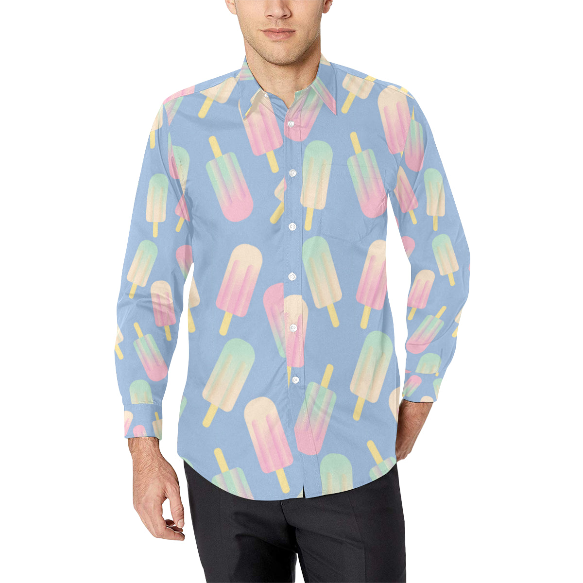Ice Cream Pattern Print Design 05 Men's Long Sleeve Shirt