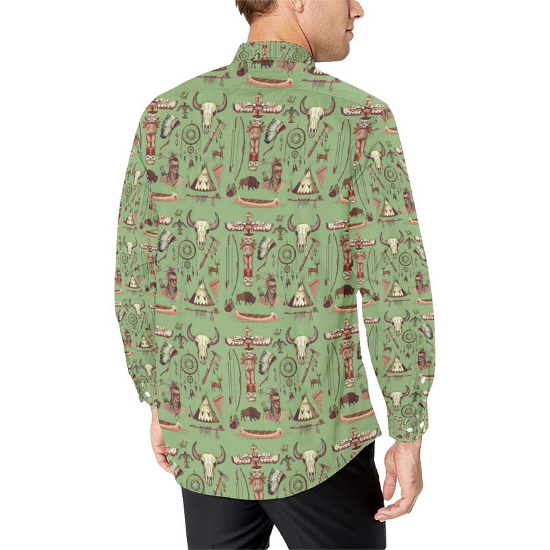 Native Indian Themed Design Print Men's Long Sleeve Shirt