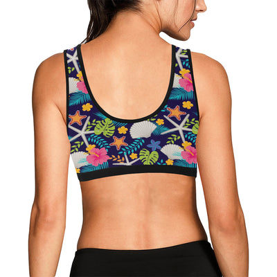 Beach Seashell Floral Theme Sports Bra