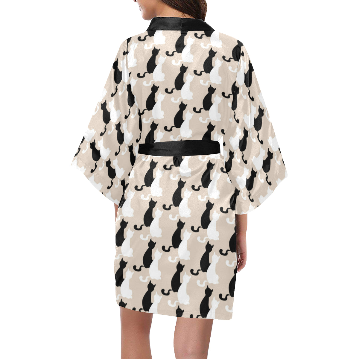 Cat Pattern Print Design 04 Women's Short Kimono