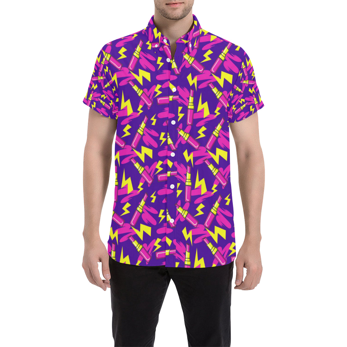 Lipstick Pattern Print Design LT04 Men's Short Sleeve Button Up Shirt