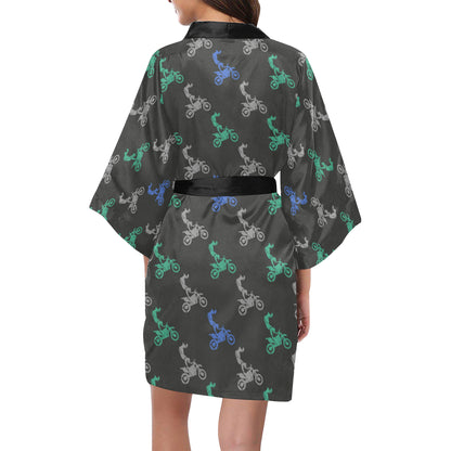 Motocross Pattern Print Design 02 Women's Short Kimono