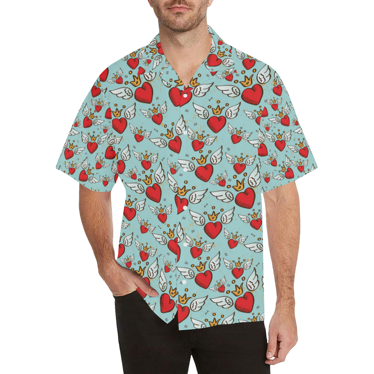 Angel Wings Heart Pattern Print Design 02 Men's Hawaiian Shirt