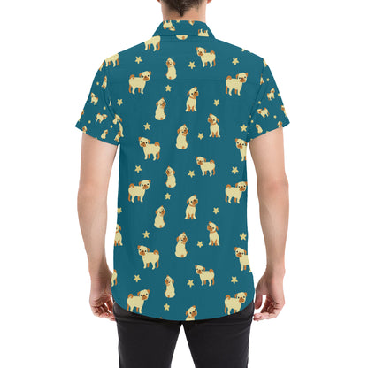 Pug Pattern Print Design A06 Men's Short Sleeve Button Up Shirt