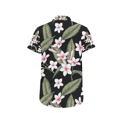 Plumeria Pattern Print Design PM021 Men's Short Sleeve Button Up Shirt