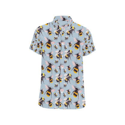 Bee Pattern Print Design BEE08 Men's Short Sleeve Button Up Shirt