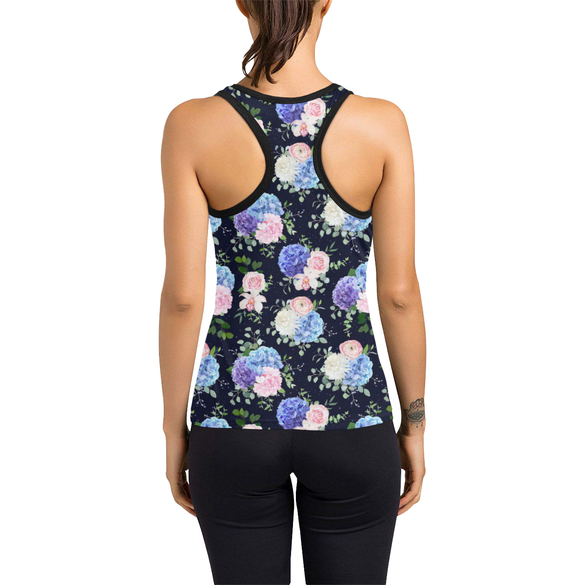 Hydrangea Pattern Print Design HD01 Women's Racerback Tank Top
