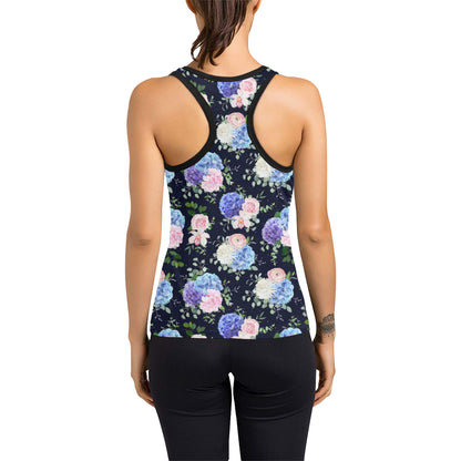 Hydrangea Pattern Print Design HD01 Women's Racerback Tank Top