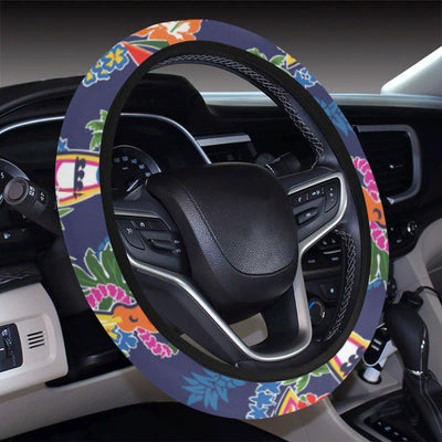Hawaiian Themed Pattern Print Design H04 Steering Wheel Cover with Elastic Edge