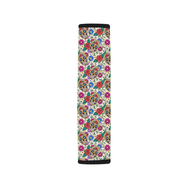 Sugar Skull Colorful Themed Print Car Seat Belt Cover