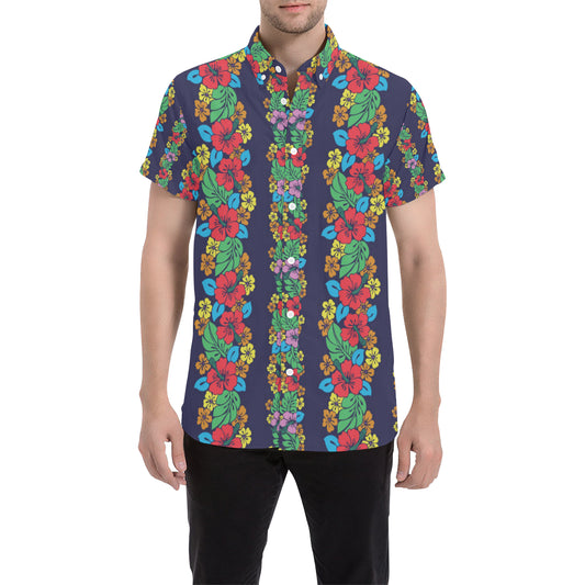 Hawaiian Themed Pattern Print Design H03 Men's Short Sleeve Button Up Shirt