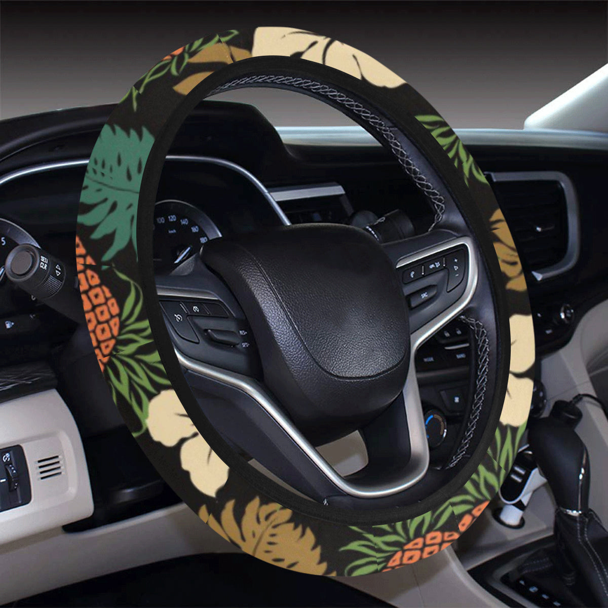 Hawaiian Themed Pattern Print Design H08 Steering Wheel Cover with Elastic Edge