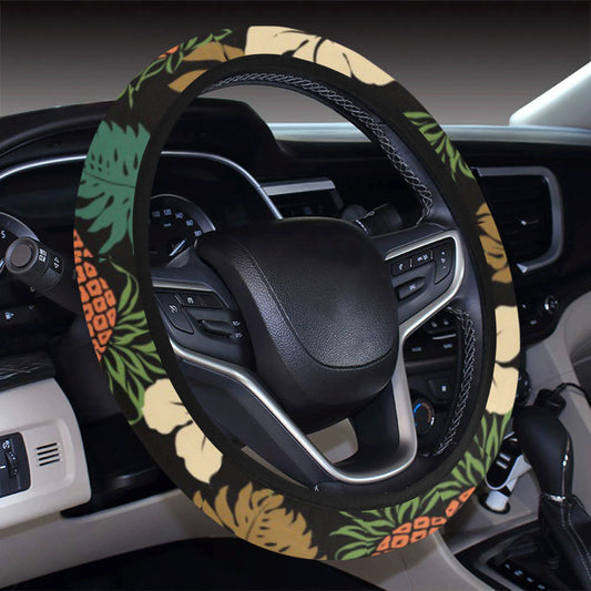 Hawaiian Themed Pattern Print Design H08 Steering Wheel Cover with Elastic Edge