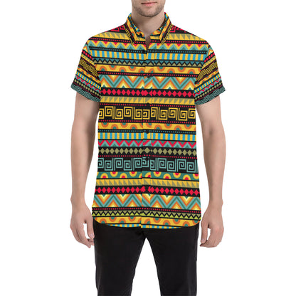 African Pattern Print Design 03 Men's Short Sleeve Button Up Shirt