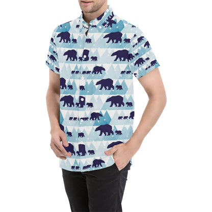 Bear Pattern Print Design BE01 Men's Short Sleeve Button Up Shirt