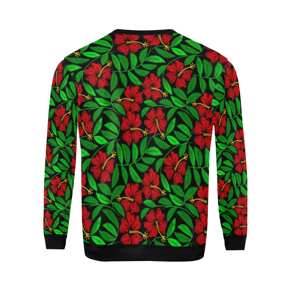 Red Hibiscus Embroidered Pattern Print Design HB03 Men Long Sleeve Sweatshirt